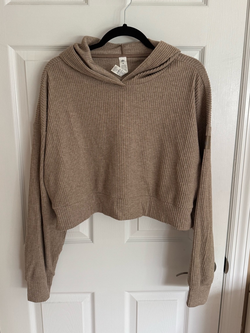 Alo Cropped Ribbed Hoodie